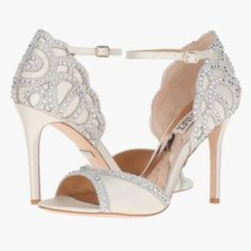 Badgley Mischka Roxy Crystal Ivory Satin Pumps